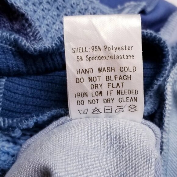 AKIRA 2-Pc Set Off Shoulder Sweater Top & Joggers Denim Patchwork 2X Blue - Picture 10 of 11